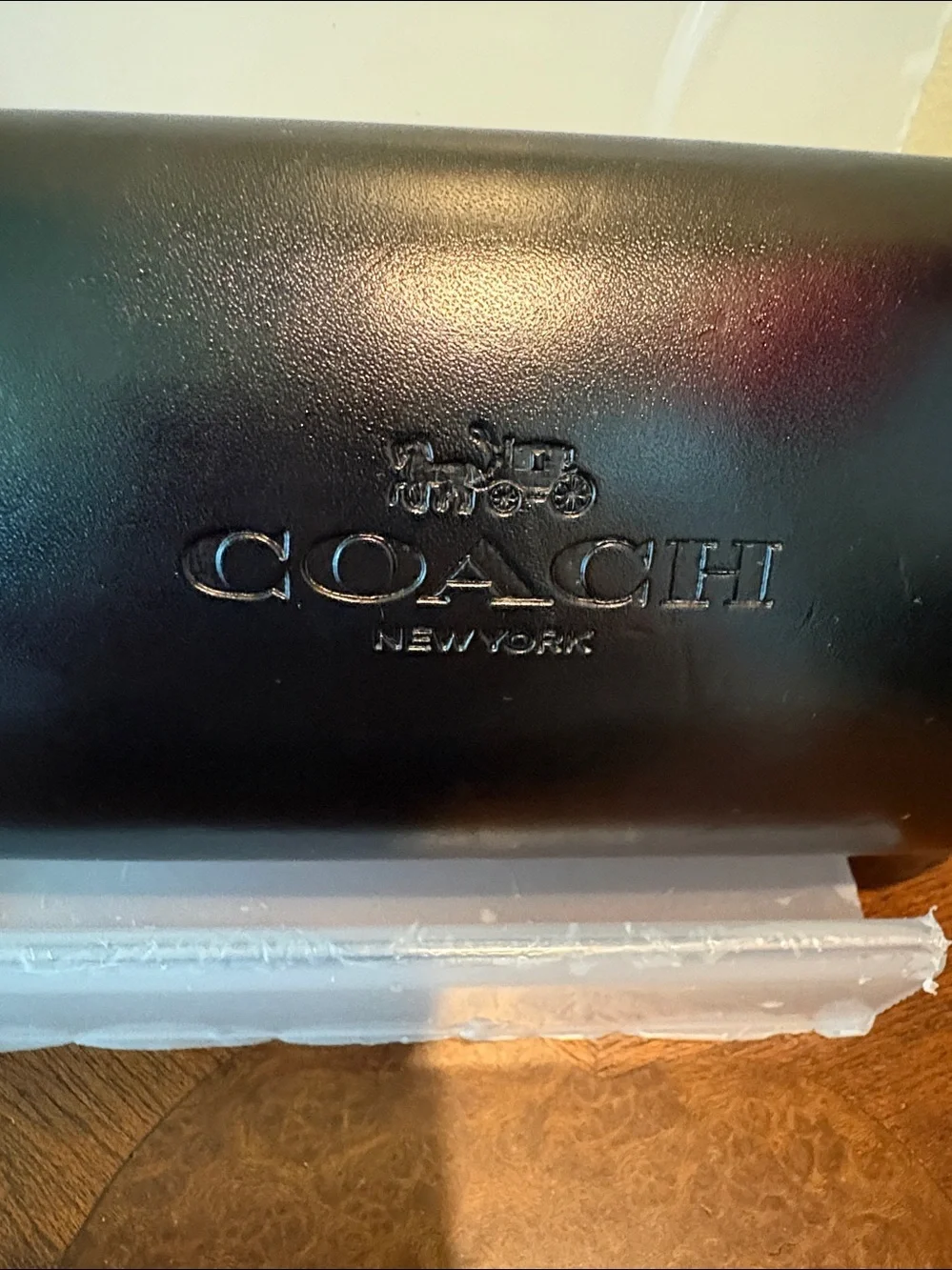 Coach Eyewear Case  sunglass case  black leather/embossed logo  hard shell  EUC